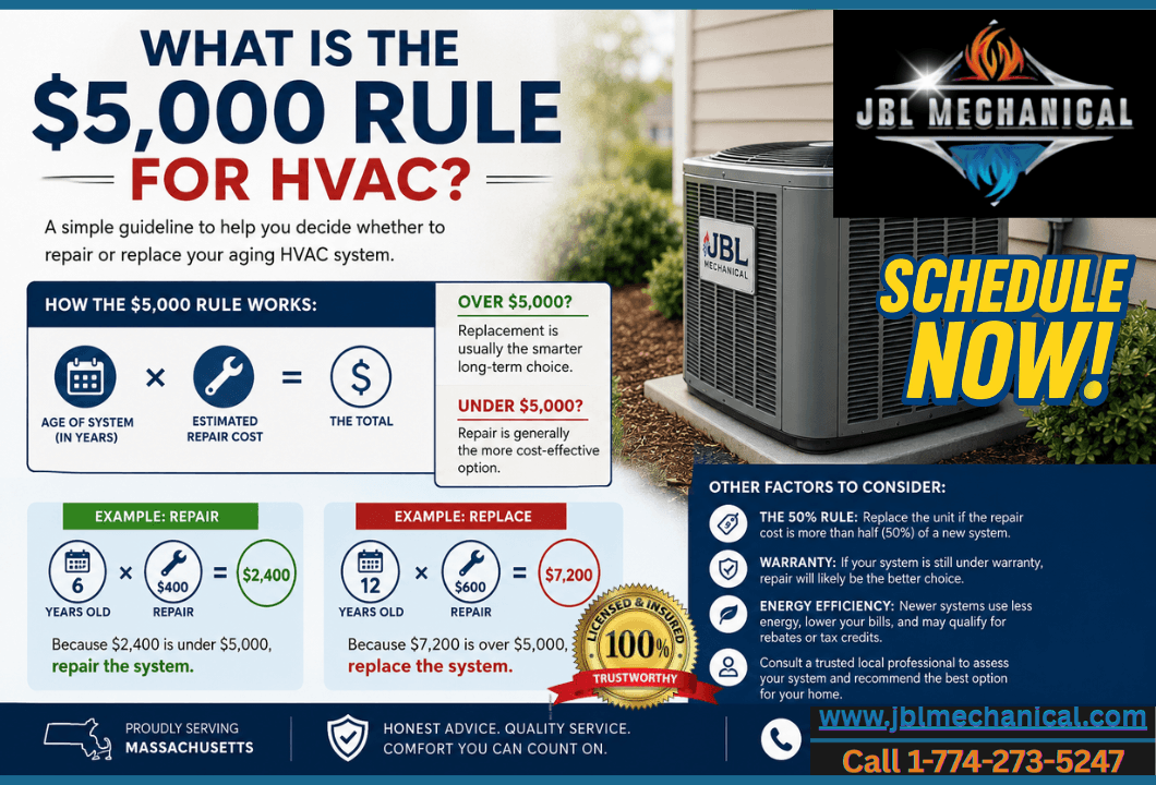 Calculating whether to repair or replace an HVAC system using the $5,000 rule